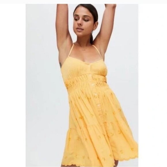 URBAN OUTFITTERS | Sandy Strappy Back Mini Dress embroidered yellow sz XS - Picture 2 of 7